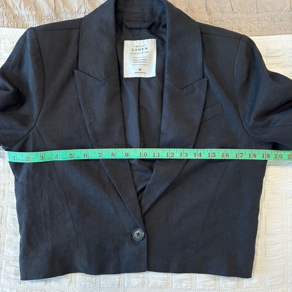 Abercrombie & Fitch Black Cropped Linen Blazer, Size M, Career, Shoulder Pads - Picture 8 of 11